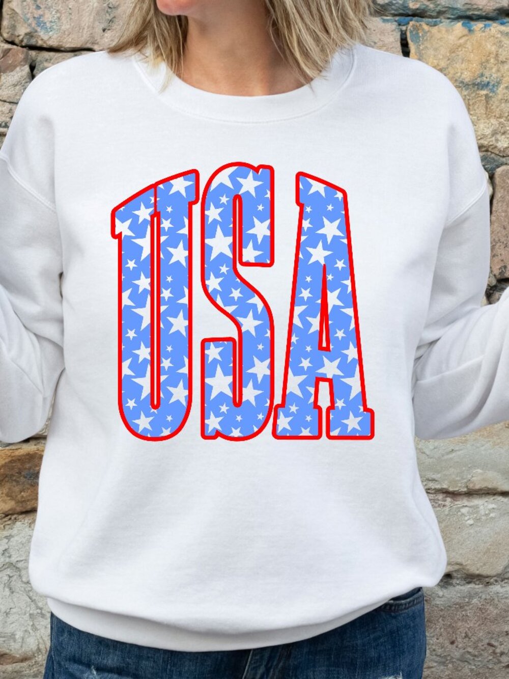 USA stars July 4th 250 anniversary celebration crewneck sweatshirt WHITE